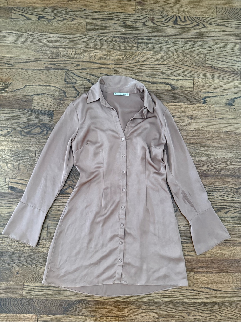 Abercrombie long sleeve brown satin button down blouse dress